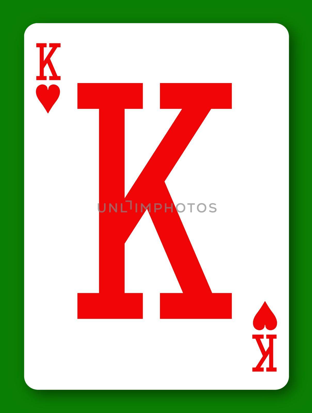 A King of Hearts playing card 3d illustration with clipping path to remove background and shadow