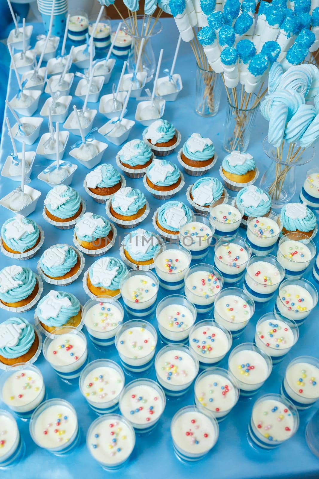 sweet cupcakes and cookies for children on birthday