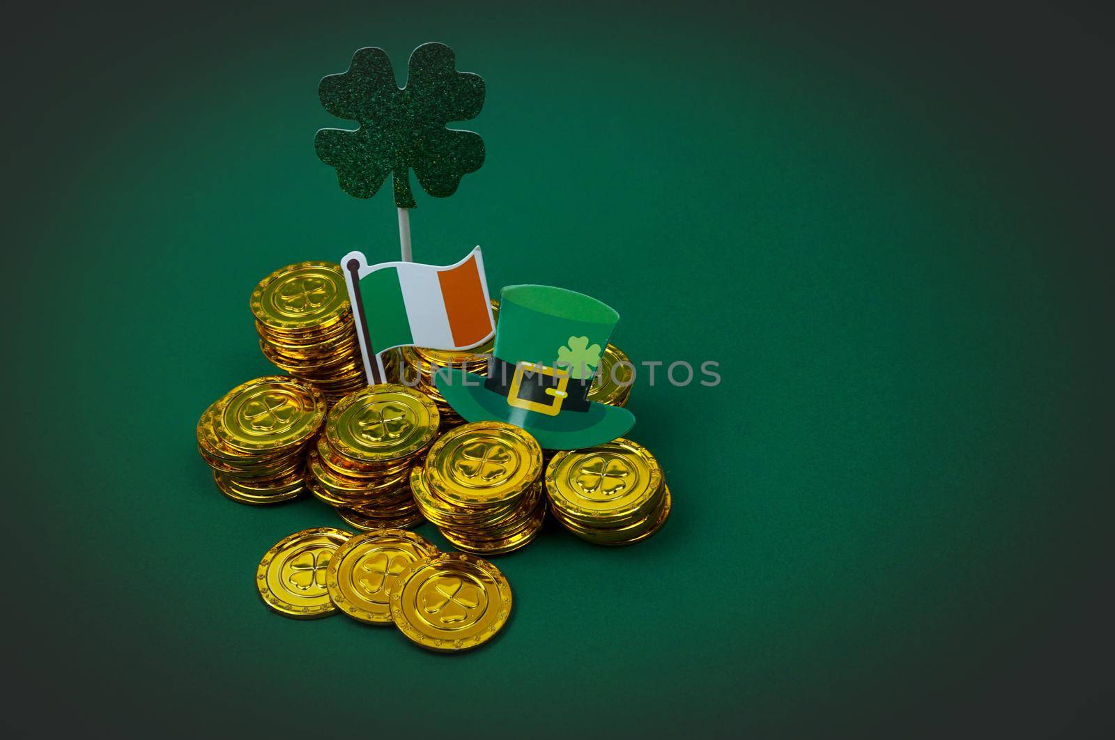 On a green background there are objects for the feast of St. Patrick. High quality photo