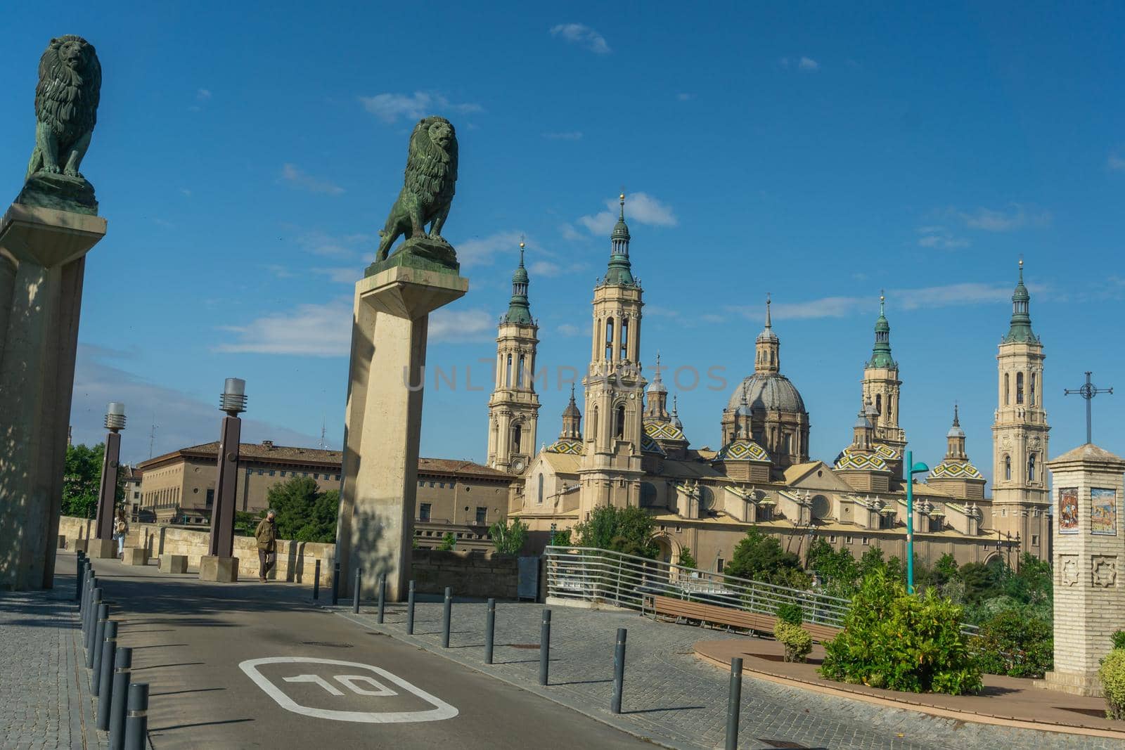 basilica de nuestra señora del pilar zaragoza , spain april 2021 cloudy skies