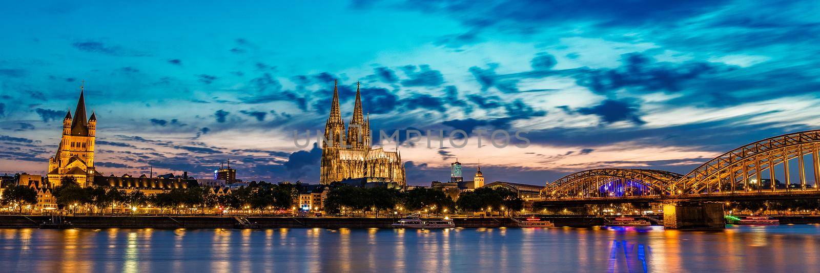 Cologne Koln Germany during sunset, Cologne bridge with the cathedral. beautiful sunset at the Rhine river