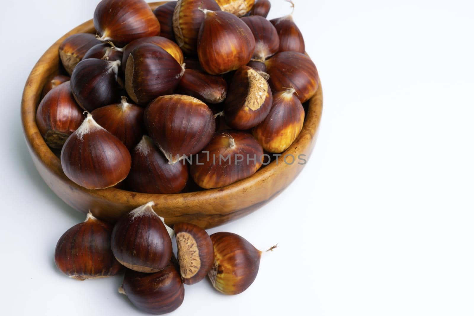 seasonal chestnuts harvested from the field on a white background