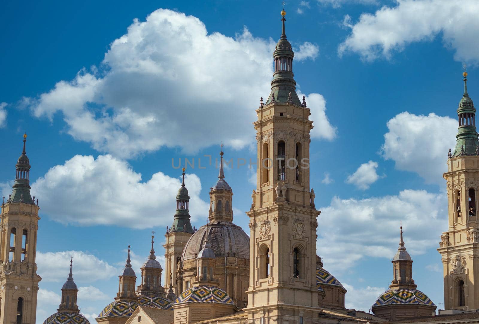 basilica de nuestra señora del pilar zaragoza , spain april 2021 cloudy skies