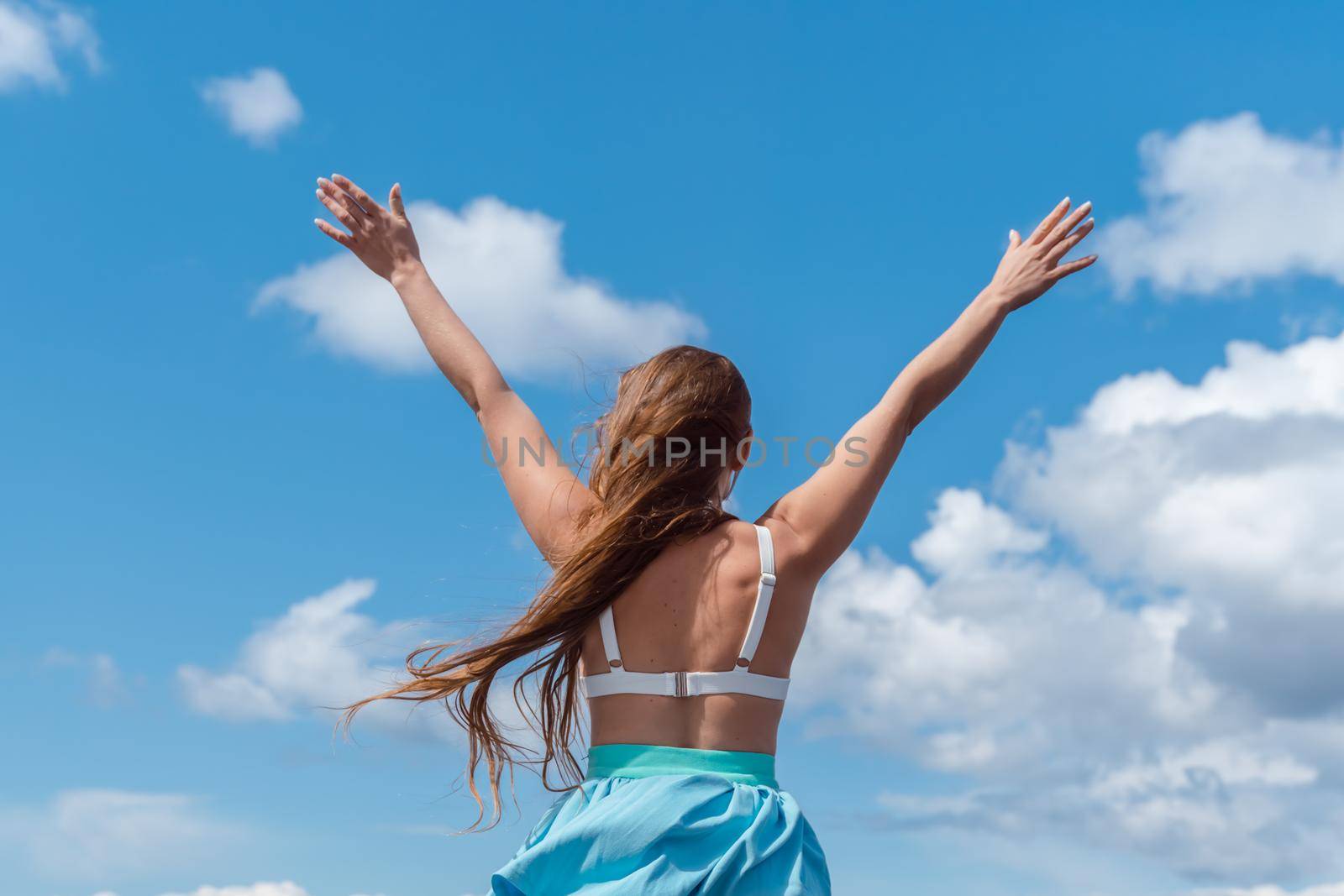 lifestyle concept - beautiful happy woman enjoying summer outdoors by Matiunina