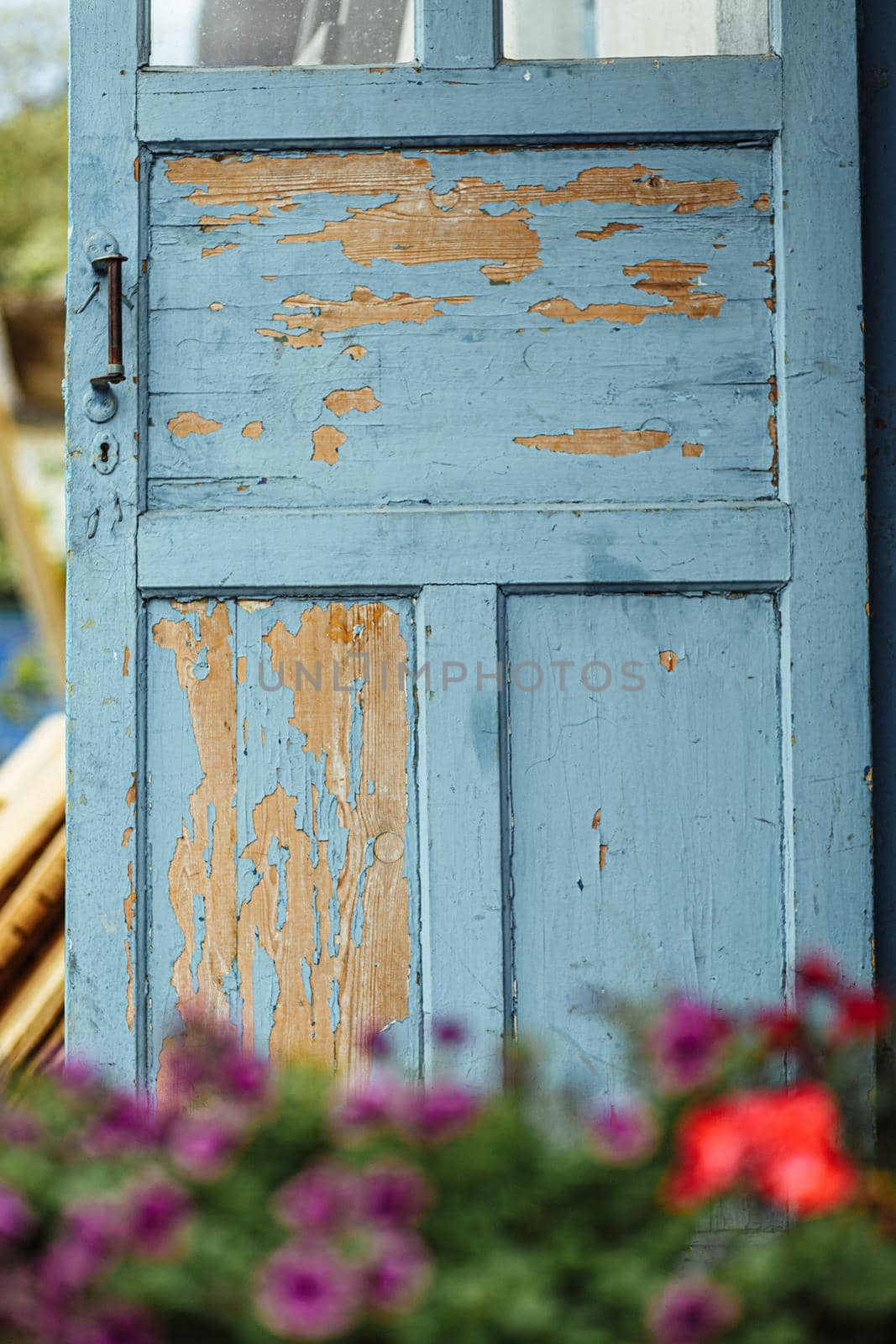 Rural landscapes, white houses, blue doors and shutters