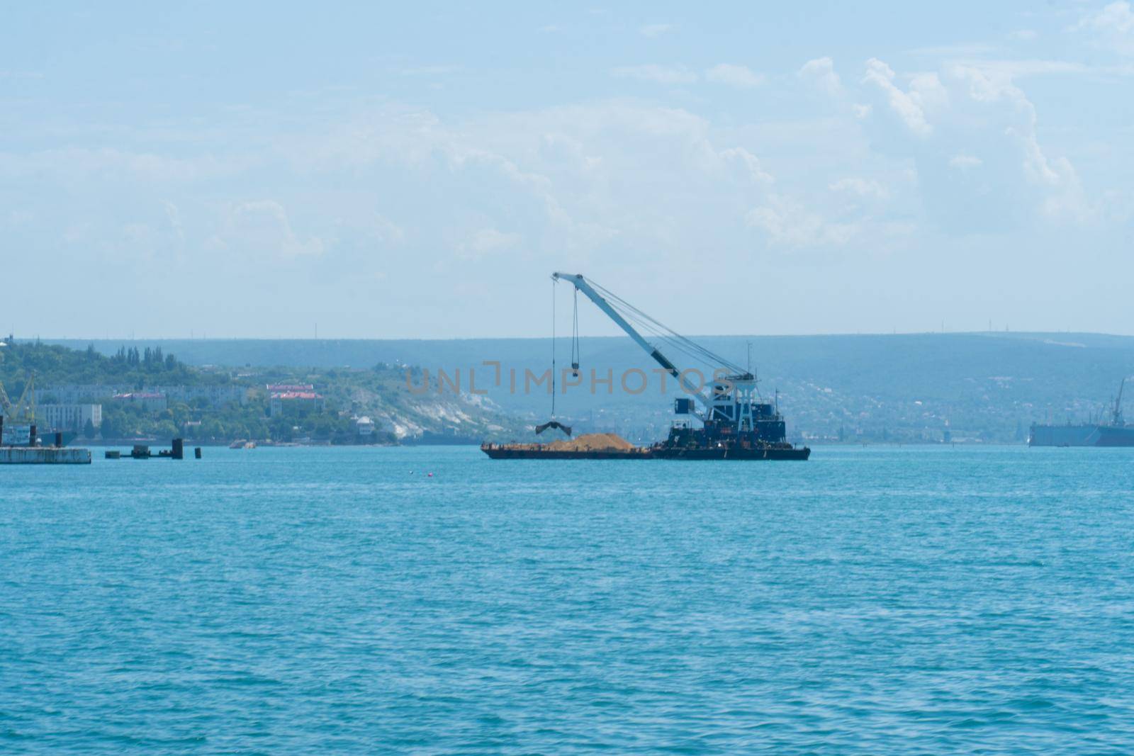 Sand container ship dock shipping seaport sea port industry transport, from freight crane for commerce and maritime delivery, goods e. Quay factory docks, shipment