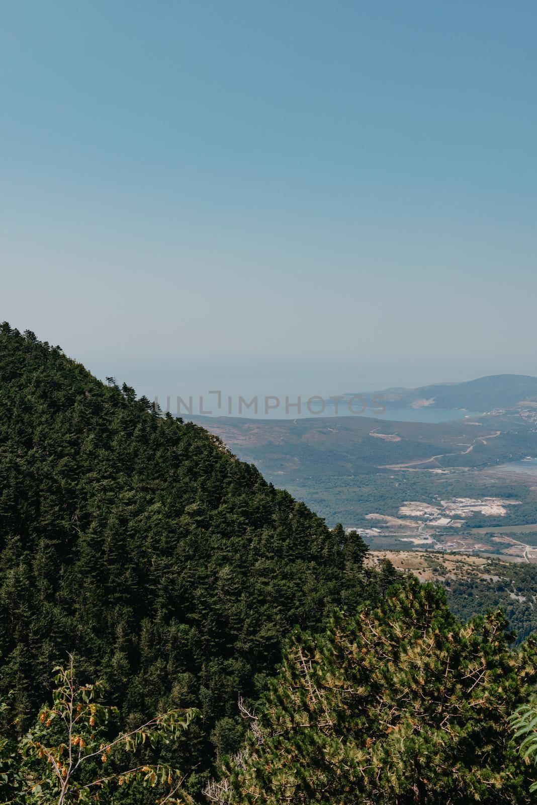 Beautiful nature mountains landscape. Kotor bay, Montenegro. Views of the Boka Bay, with the cities of Kotor and Tivat with the top of the mountain, Montenegro.