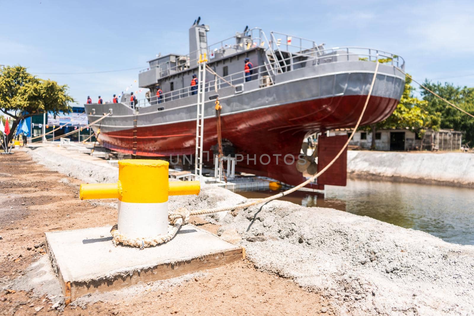 Coastguard in a dry dock waiting to receive repair and maintenance work by cfalvarez