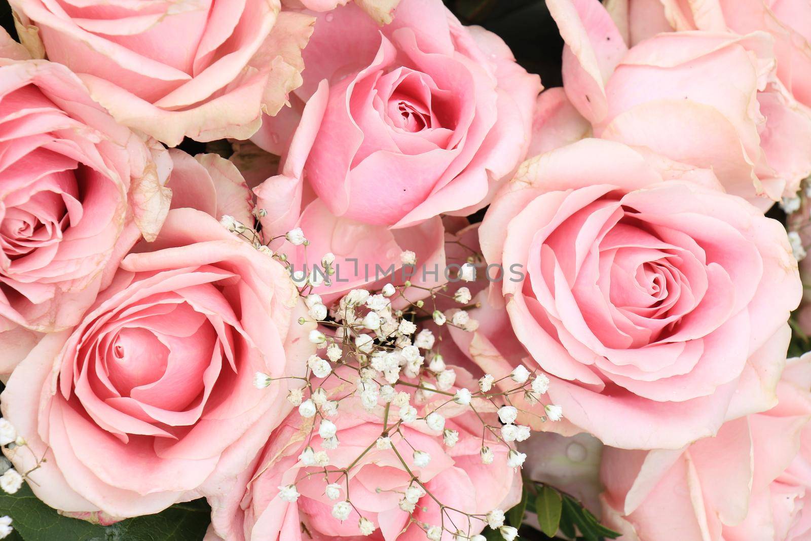 Big pink roses in a floral wedding decoration