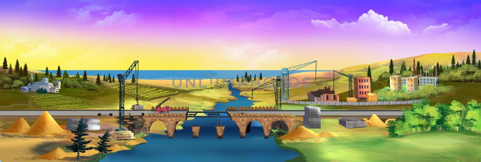 Building a bridge across a river by Multipedia