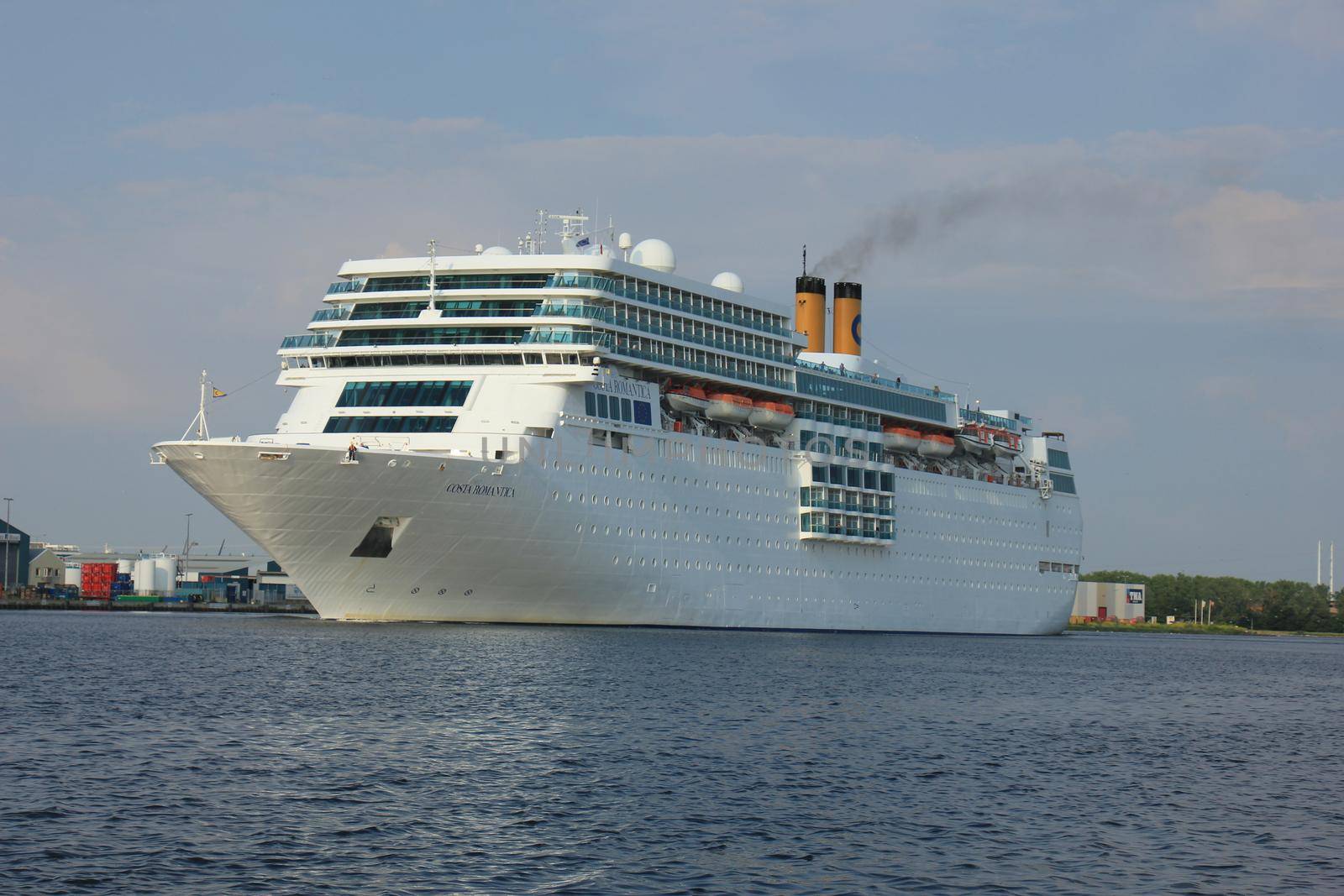 Velsen, the Netherlands, June 4th, 2016:  Costa Neo Romantica on North Sea Canal, towards North Sea