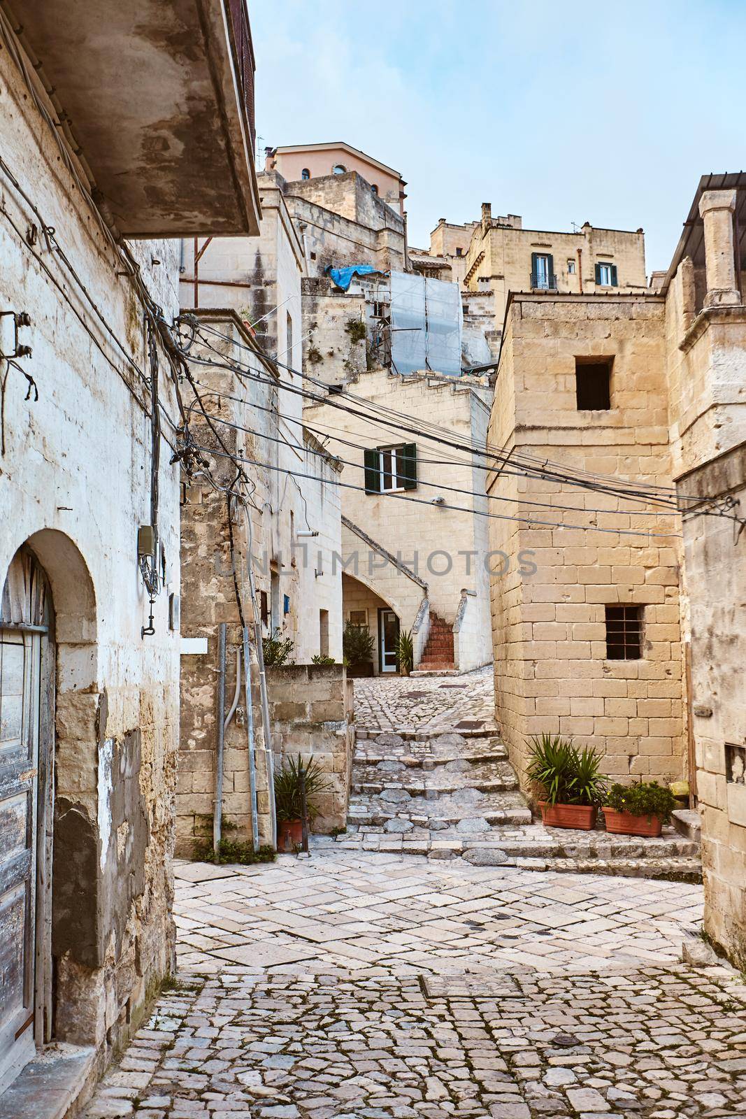 Picturesque paysage of the age-old town of Matera - european capital of culture in 2019, Sassi district, southern Italy. Ancient houses of an old stone city, Unesco heritage site.