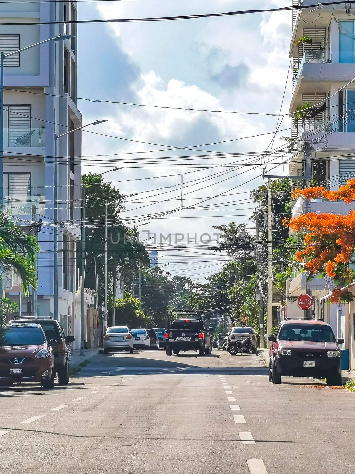 Typical street road and cityscape of Playa del Carmen Mexico. by Arkadij