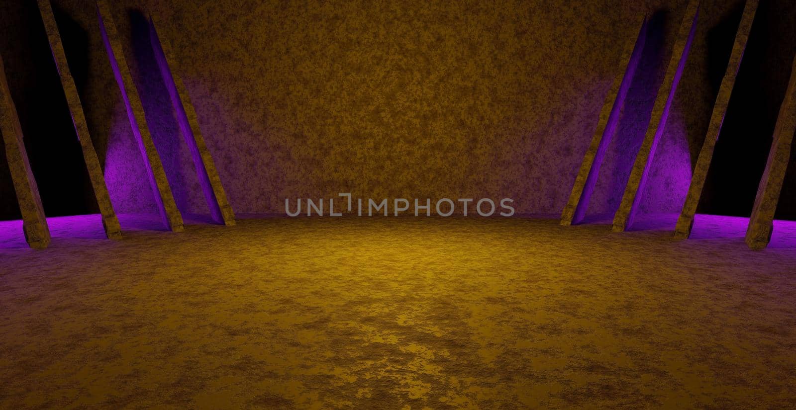 Grunge Empty Dark Rusty Showroom With Pillars Quiet Bright Purple Banner Background Wallpaper 3D Rendering