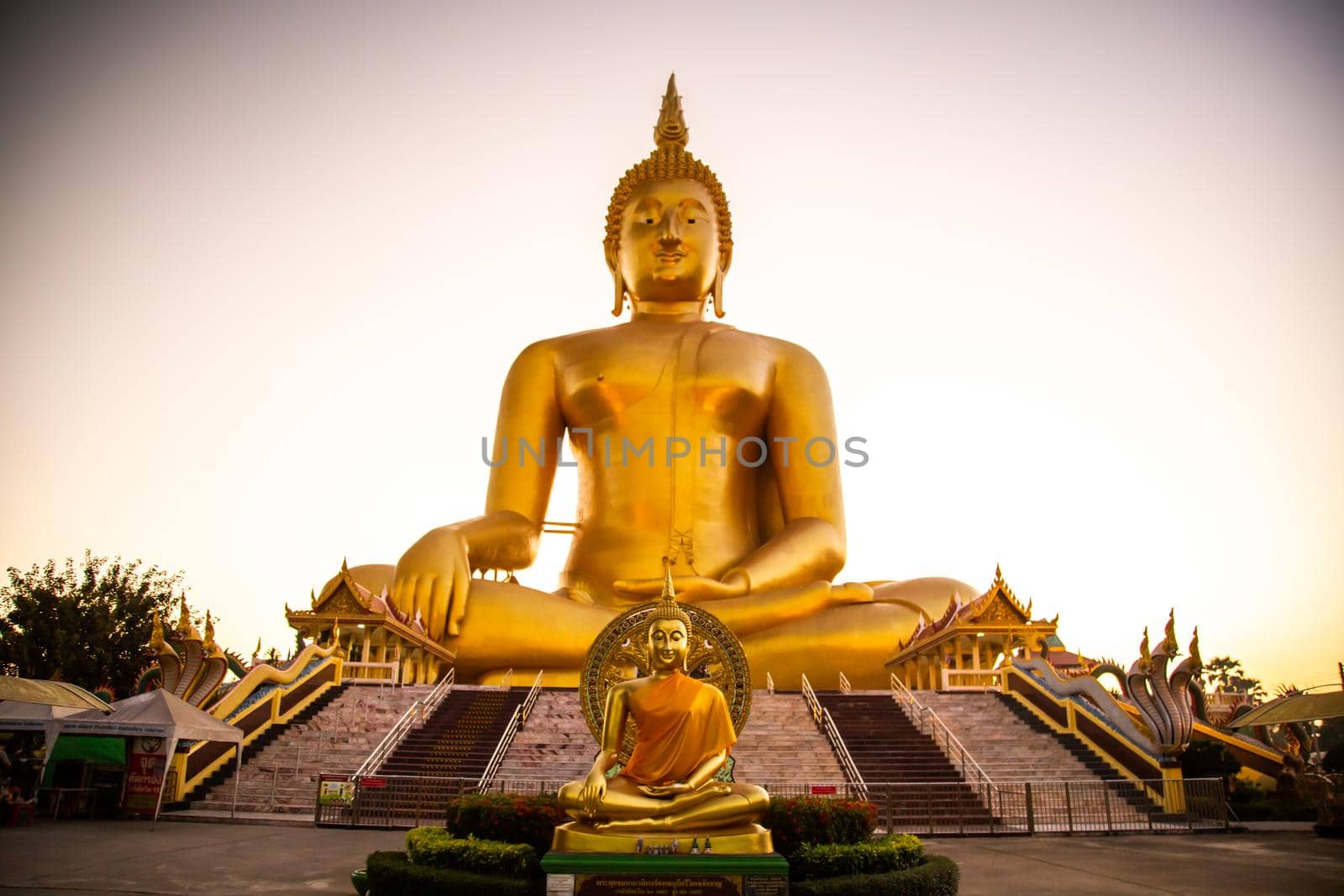 Big Buddha during sunset at Wat Muang in Ang Thong, Thailand, south east asia