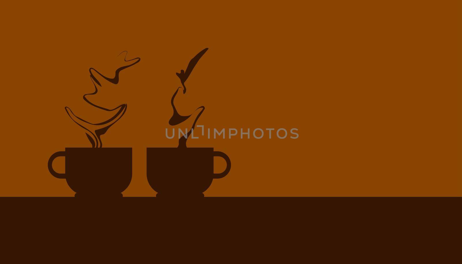 silhouette two coffee cup with beautiful smoke. take a break with your favorite drink.  vector illustration eps10