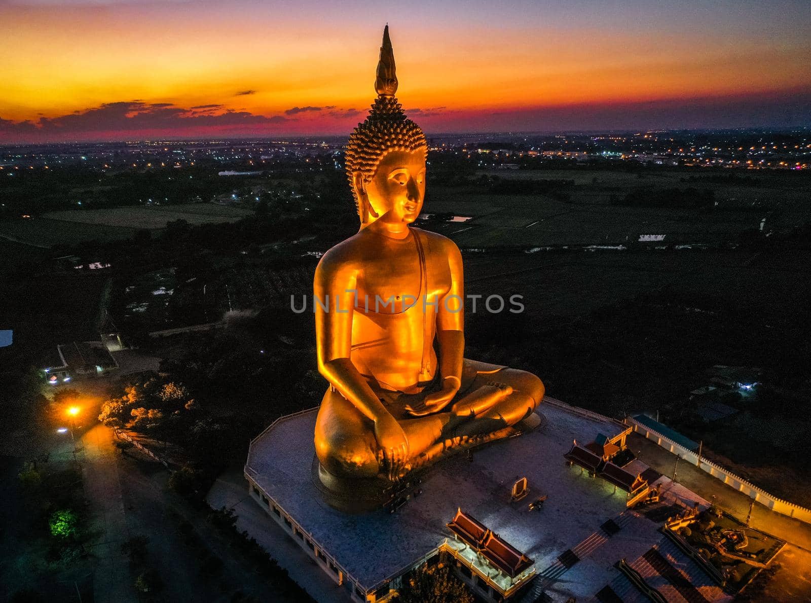 Big Buddha during sunset at Wat Muang in Ang Thong, Thailand, south east asia