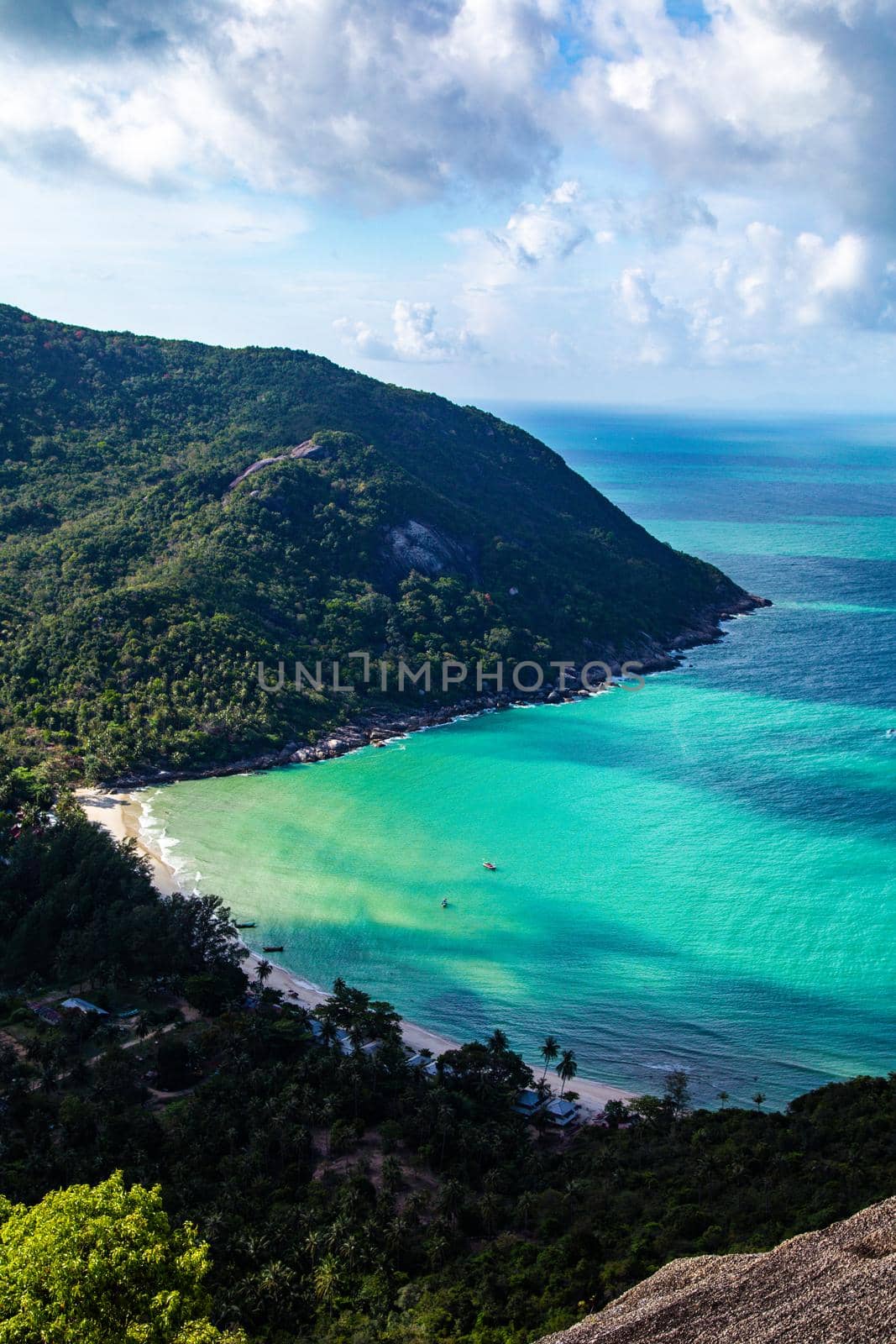 Aerial view of Bottle beach and viewpoint, in Koh Phangan, Thailand, south east asia