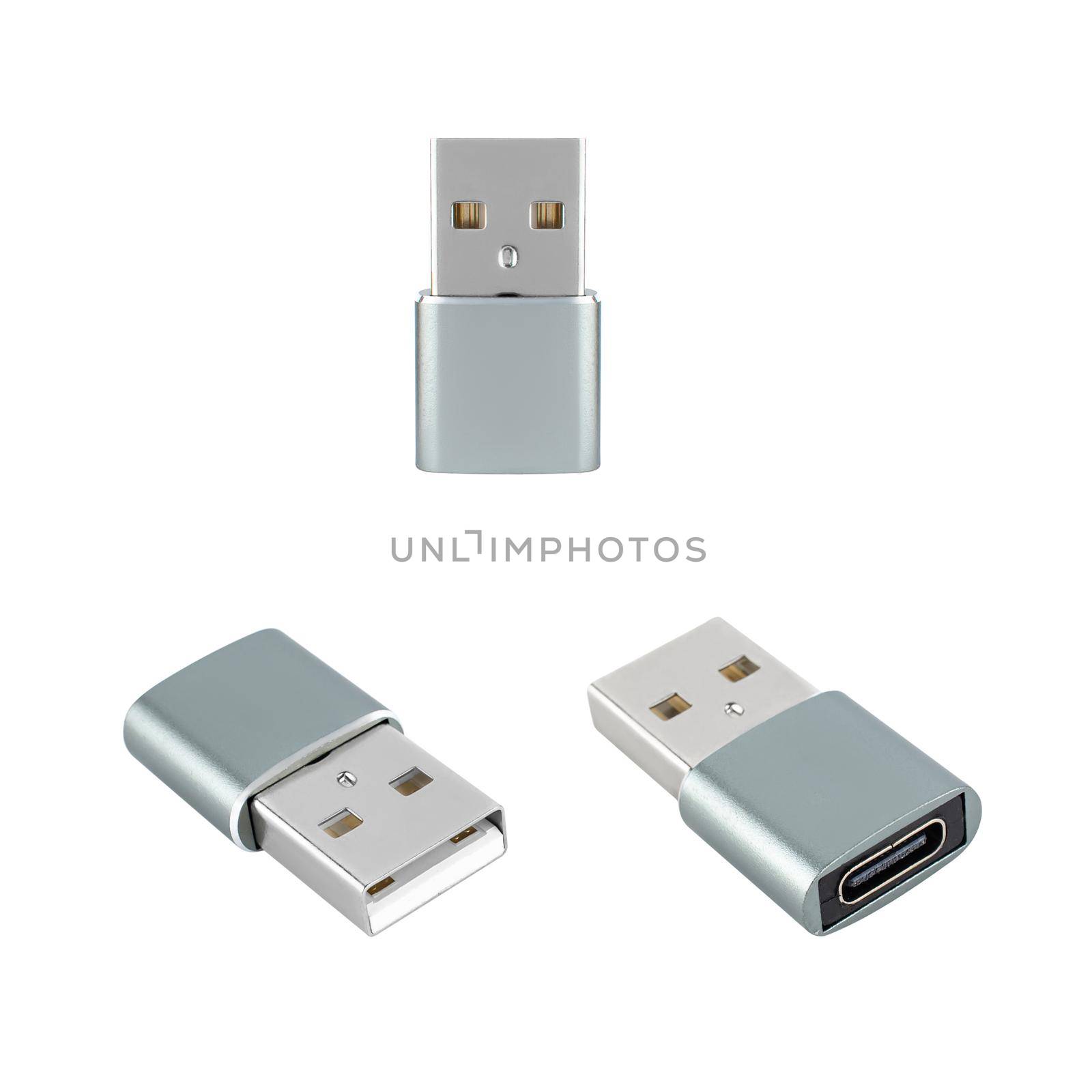 USB Type-C adapter, in three projections, on a white background by A_A