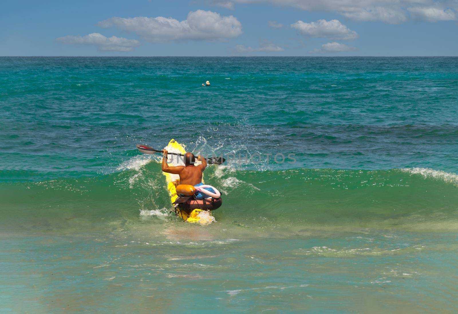 Rescuer with equipment rushes to help by ben44