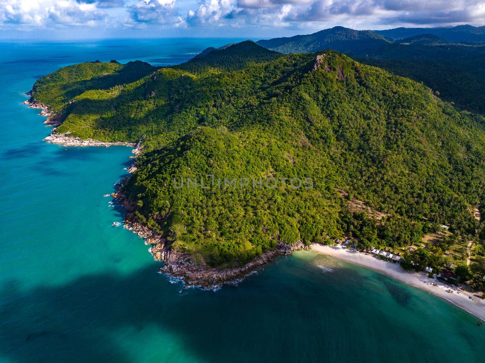 Aerial view of Bottle beach and viewpoint, in Koh Phangan, Thailand, south east asia