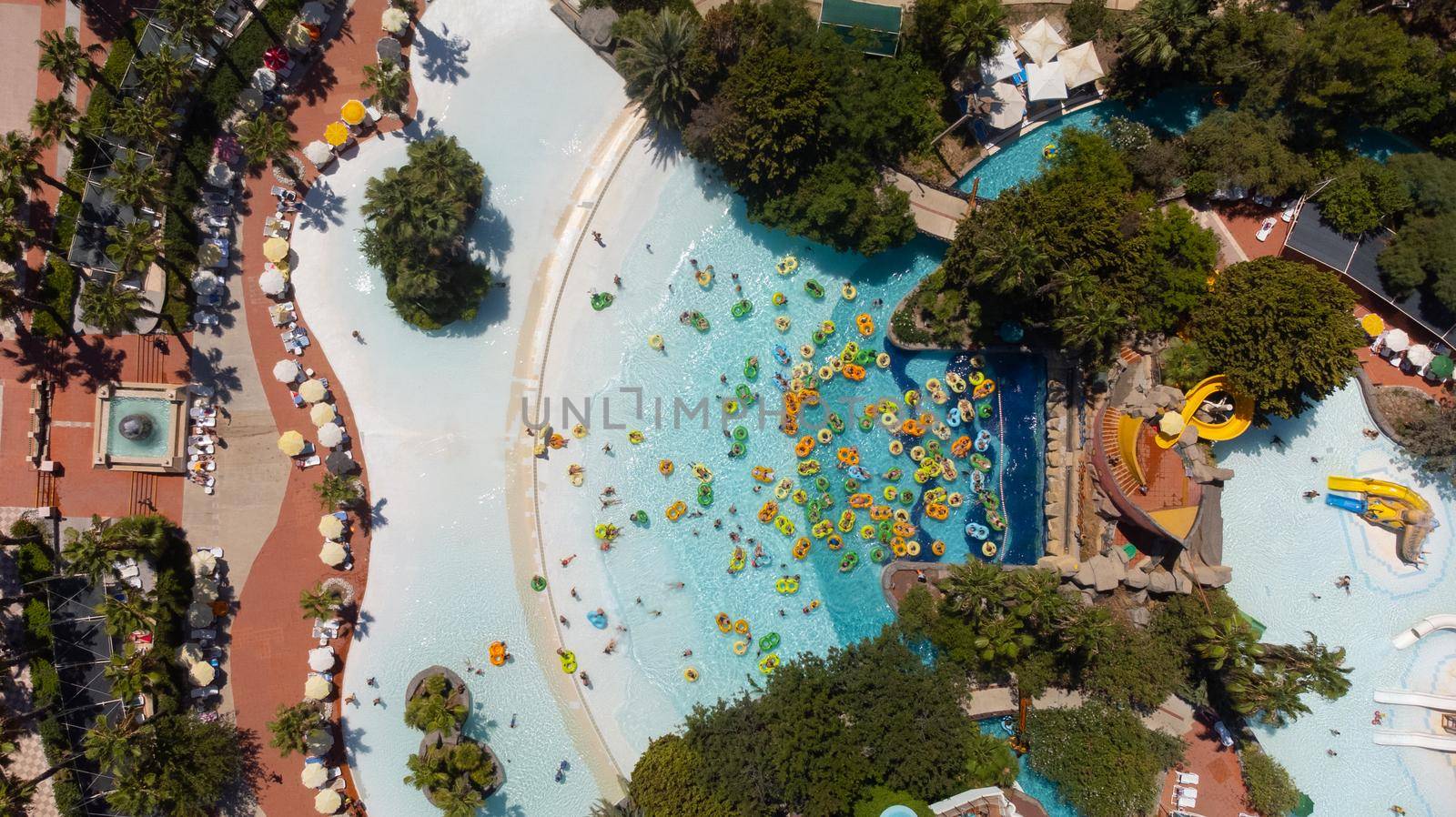 aerial image of a large Water park with wave pool by senkaya