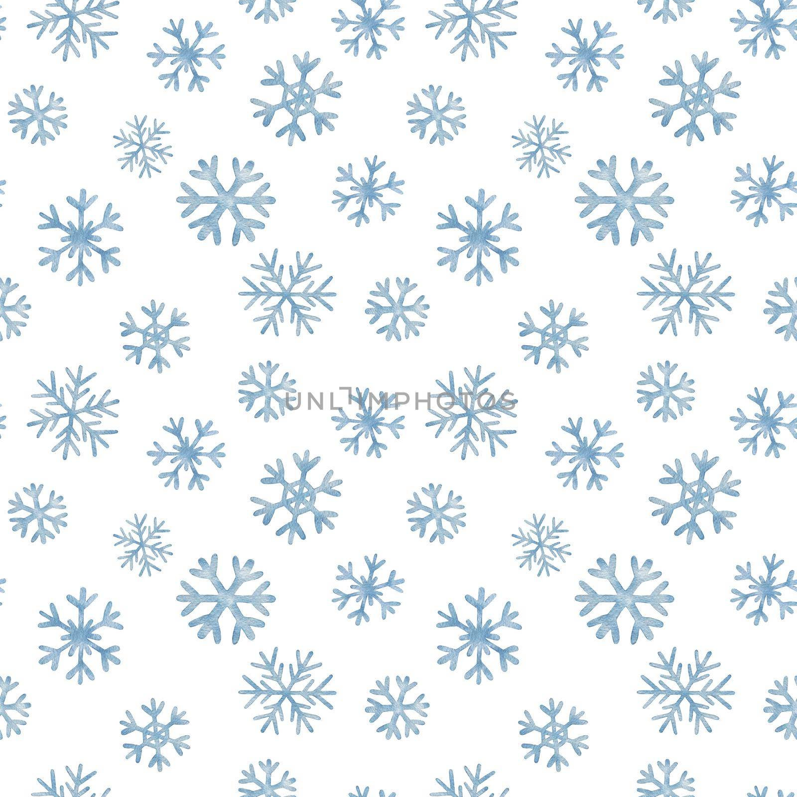 Christmas watercolor seamless pattern with snowflakes on white background. by ElenaPlatova