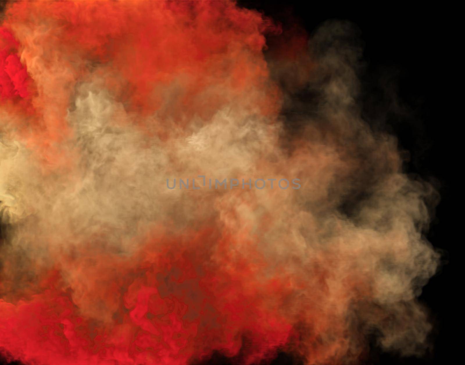 Red and beige color fantasy smoke and magic fog dark texture. Duo colors 3D render abstract background for fest and fan party decoration