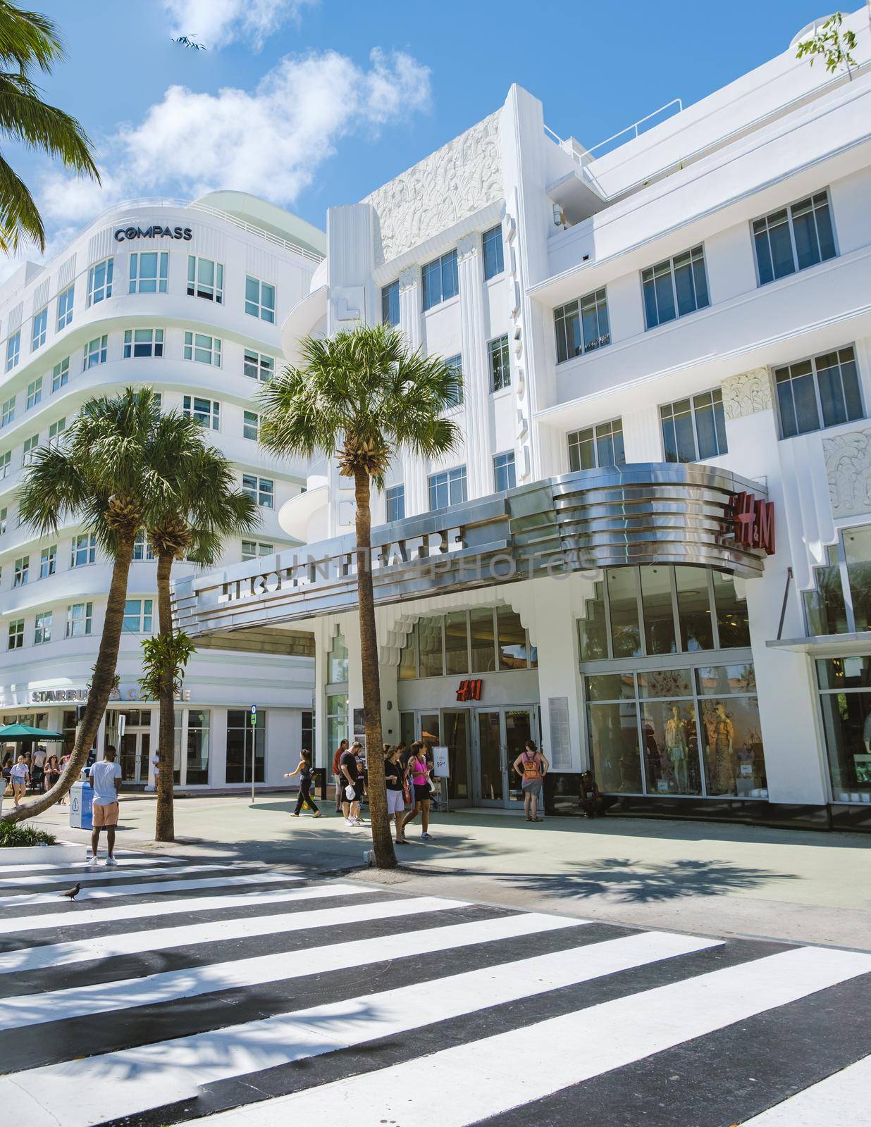 MIAMI BEACH - April 30, 2019: Beautiful Lincoln Road with H M shop. HM shop at shopping street by fokkebok