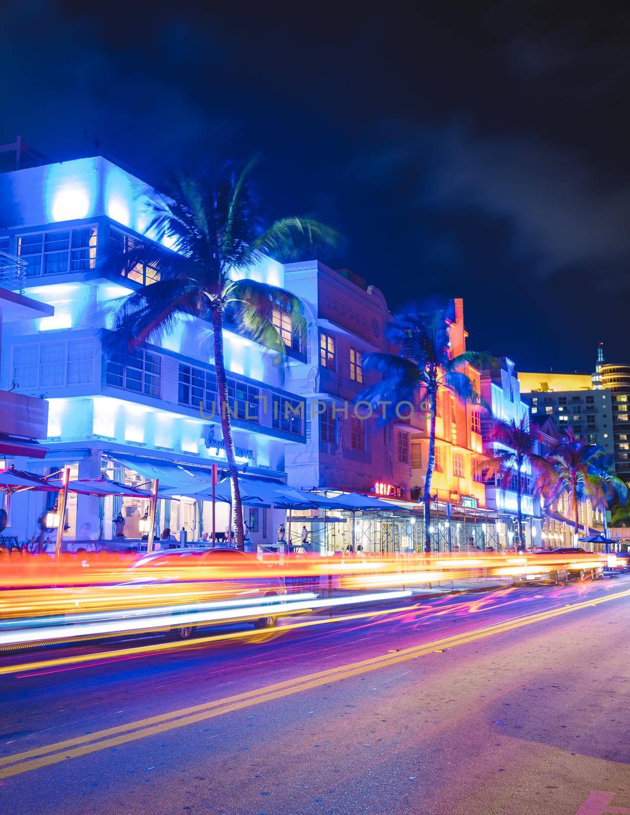 Miami Beach April 2019, colorful Art Deco District at night by fokkebok