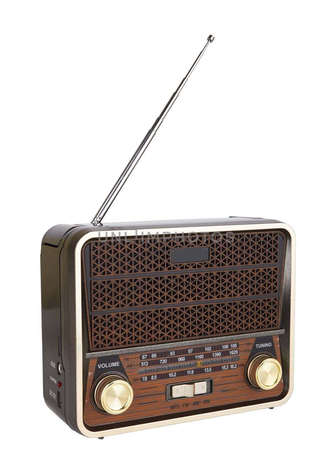 Radio retro portable receiver vintage object isolated white background