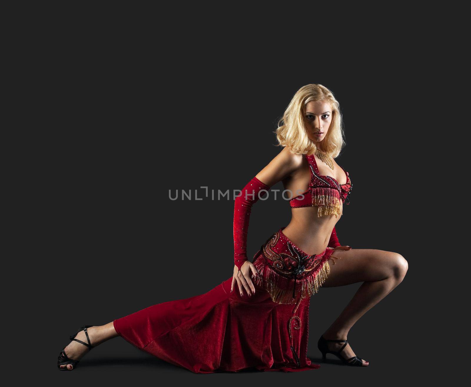 Beauty blond dancer - red oriental arabia costume by rivertime