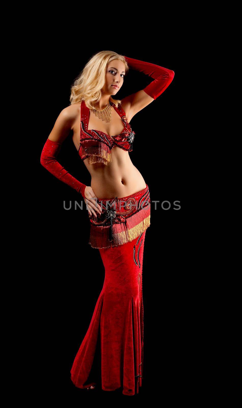 Young blond girl in dance - red arabian costume by rivertime