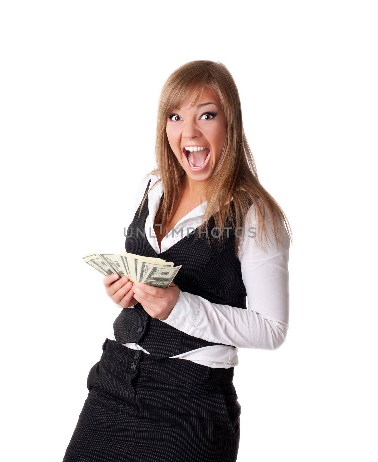 Attractive young business woman happy with money by rivertime