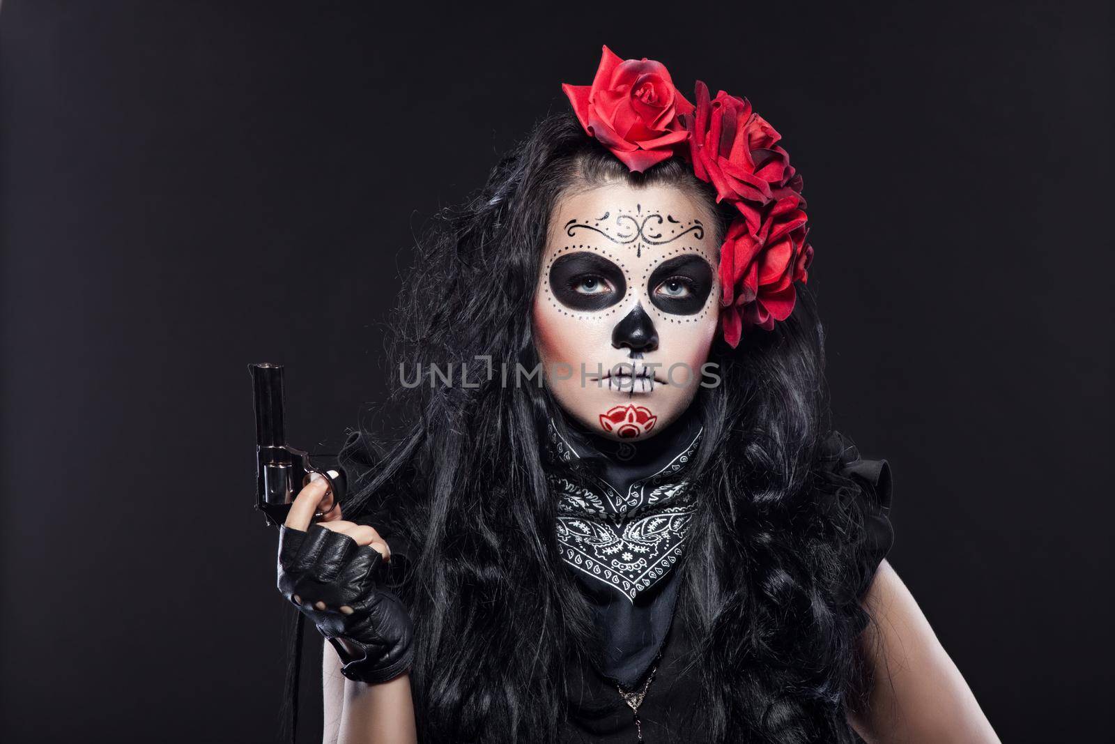 Serious woman in day of the dead mask portrait by rivertime