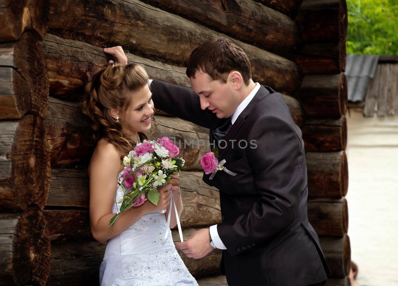 young man and woman - wedding couple alone