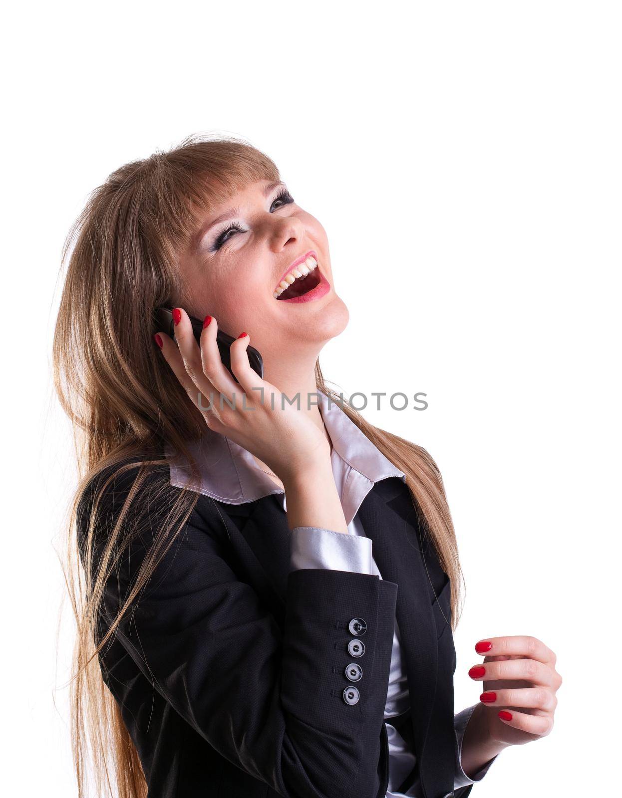 Attractive young business woman take glasses in hand isolated