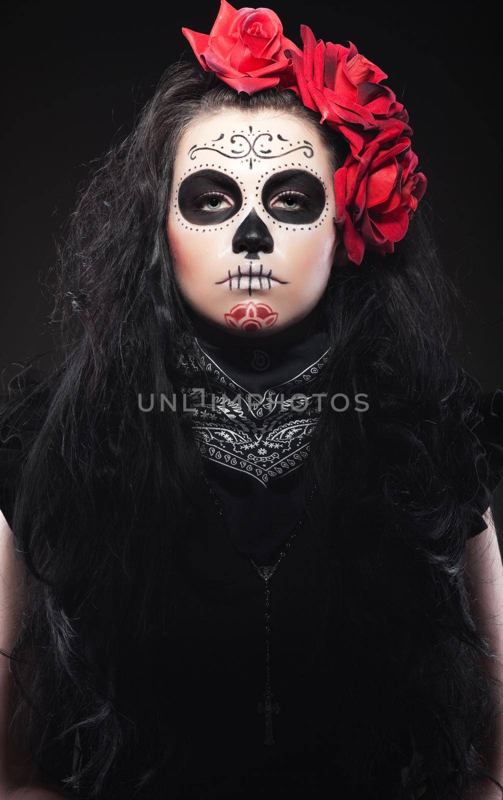 woman with roses dressed up for All Souls Day by rivertime