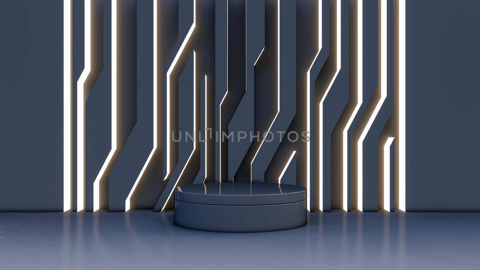 A 3d rendering image of product display on black floor and black wall