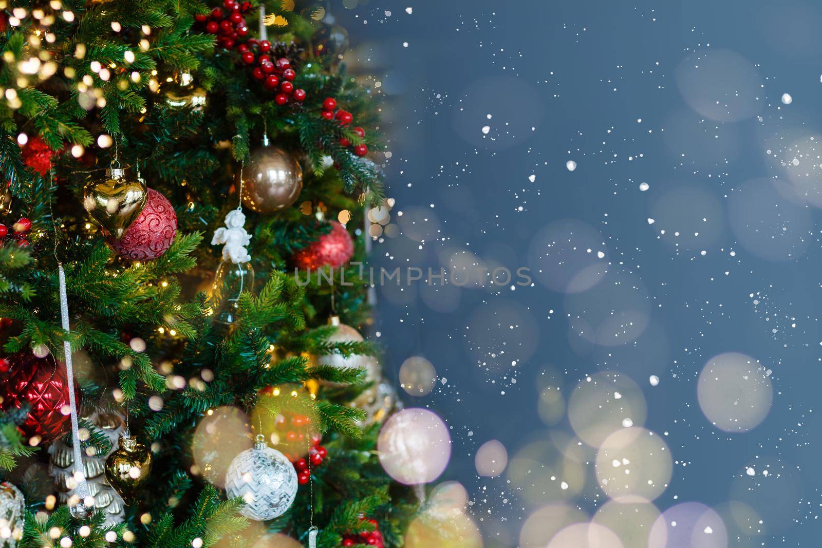 2023 Merry Christmas and New Year holidays background. Blurred bokeh background