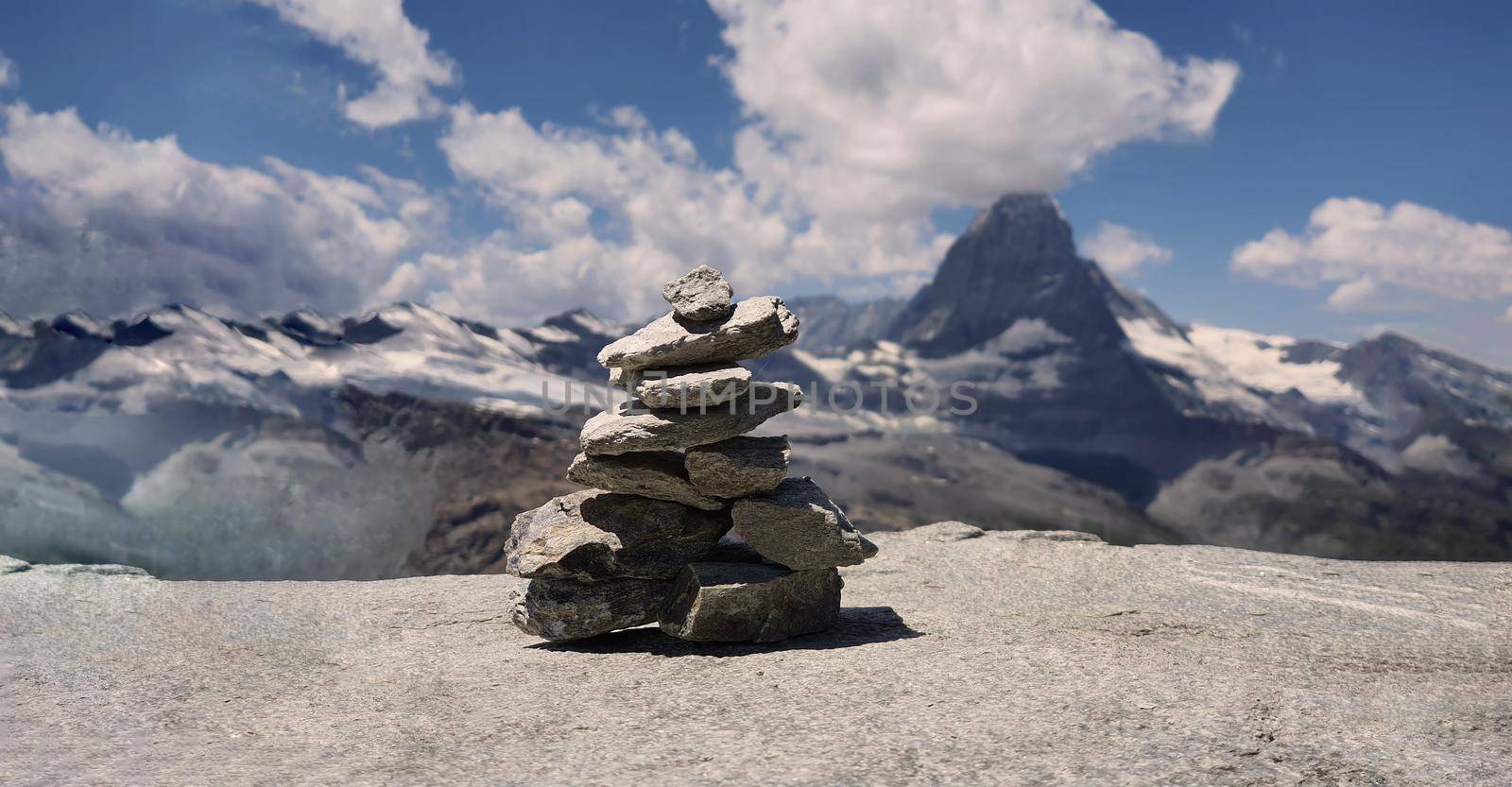 Stack of stones on top of the mountain arranged for meditation. by gnepphoto