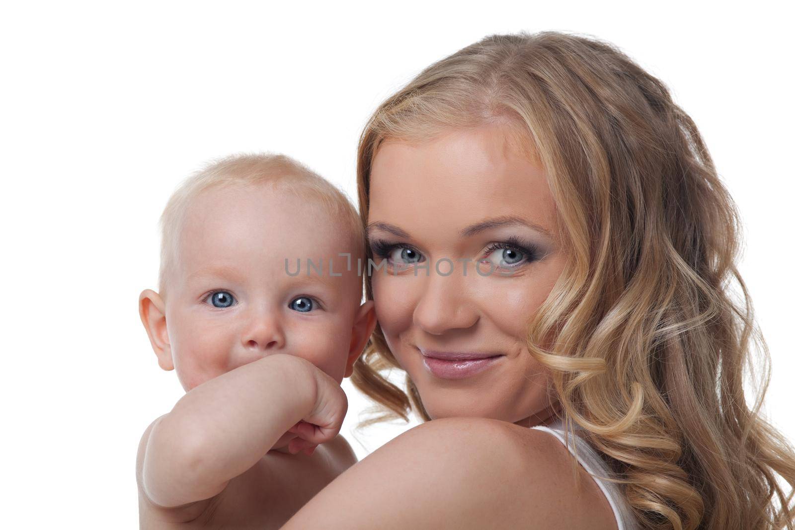 Pretty young woman with baby look on camera