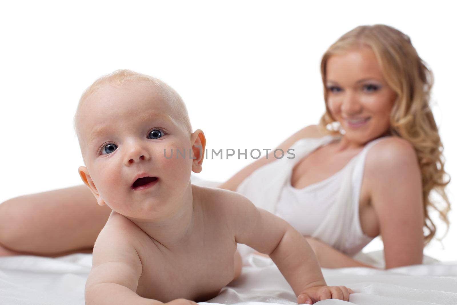 Amazing baby and Pretty mother on background by rivertime
