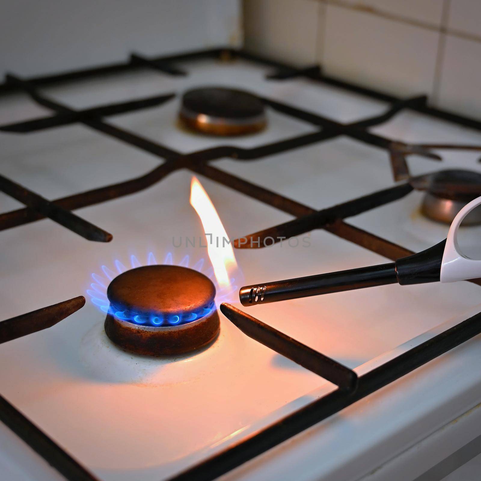 Gas stove for cooking in the kitchen. Gas crisis in Europe - high energy prices and stoppage of gas supplies. Russian war in Ukraine. by Montypeter