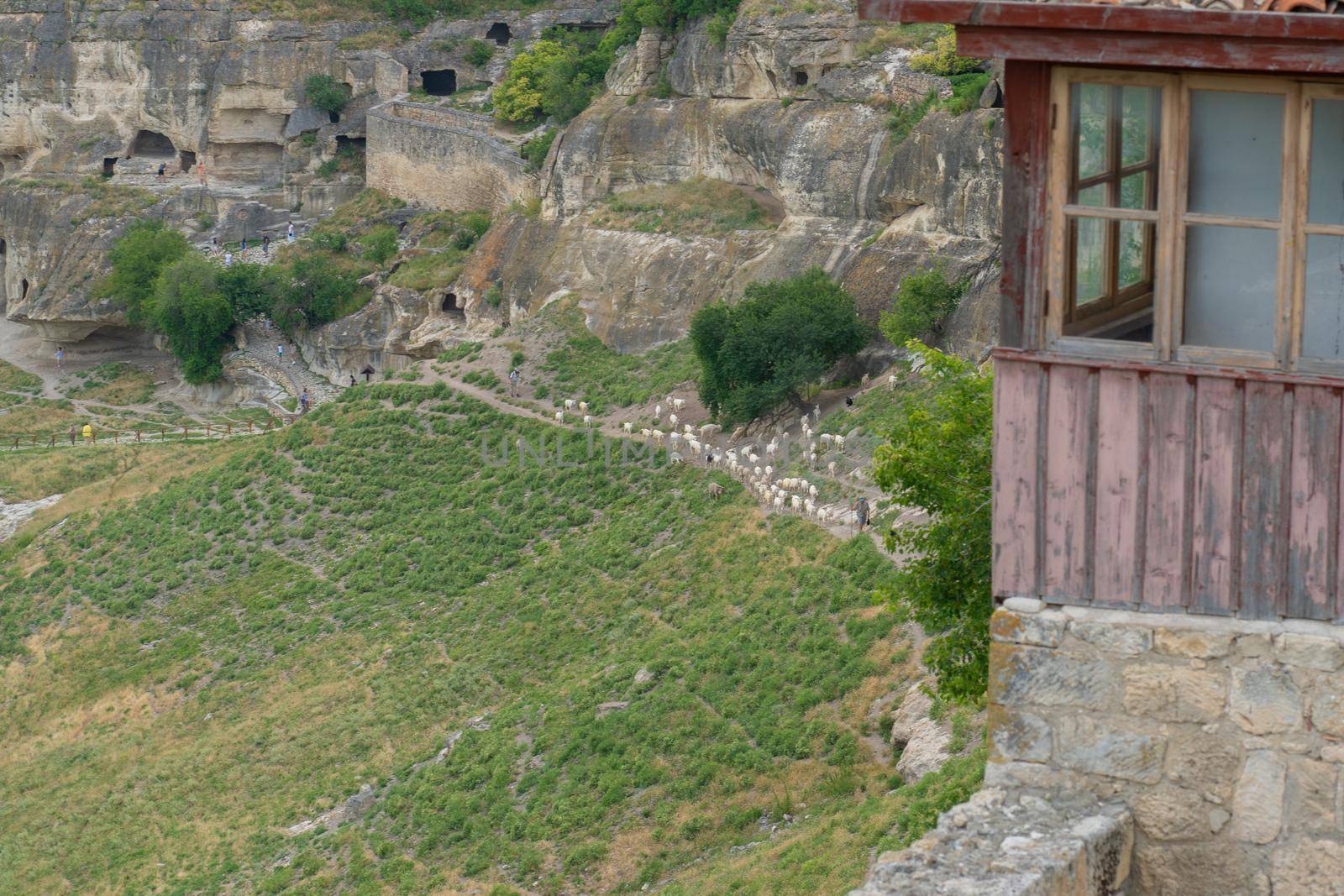 Ancient bakhchisaray cave city road chufut crimea medieval fortress monument, from sunny blue for architecture from travel chufut, mountain karaite. View ruins crimean, by 89167702191