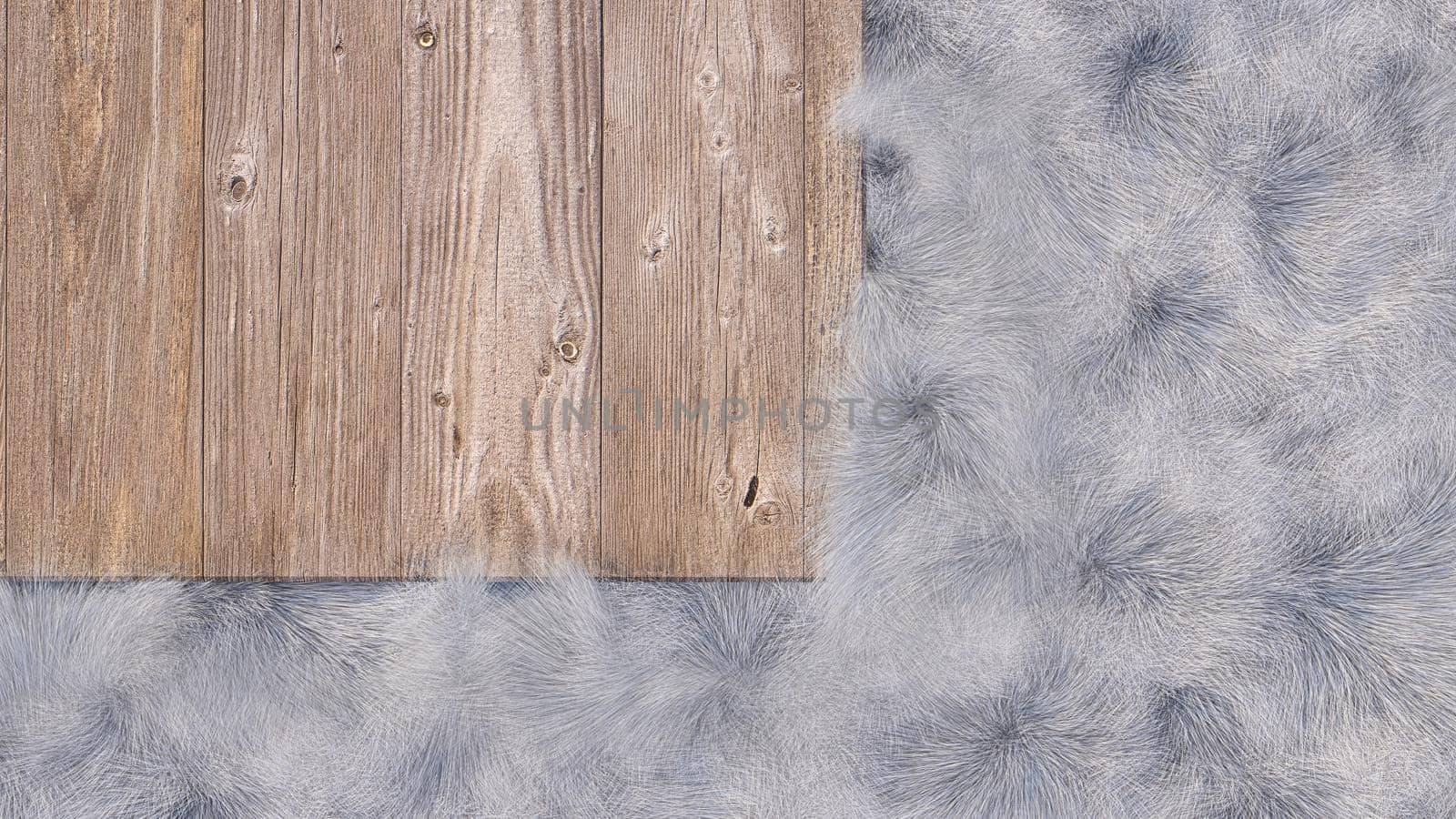 A 3d rendering image of wooden plate place on white fur.