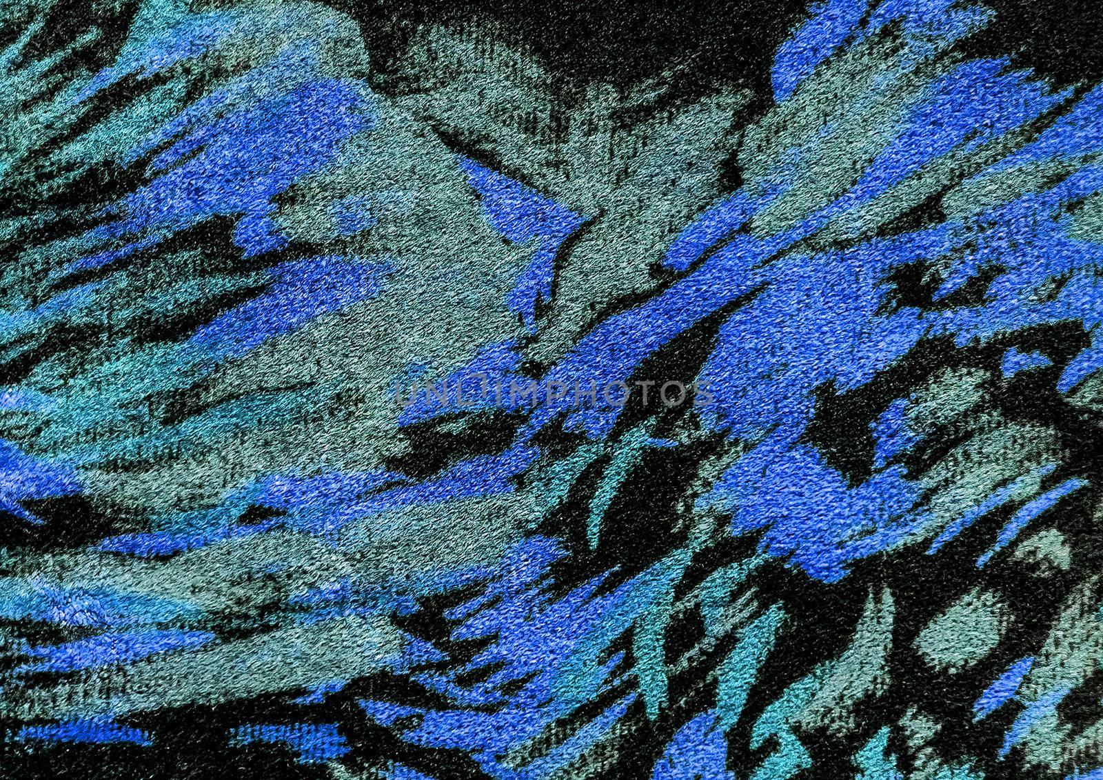 Texture of decorative old sofa upholstery with abstract blue pattern background.