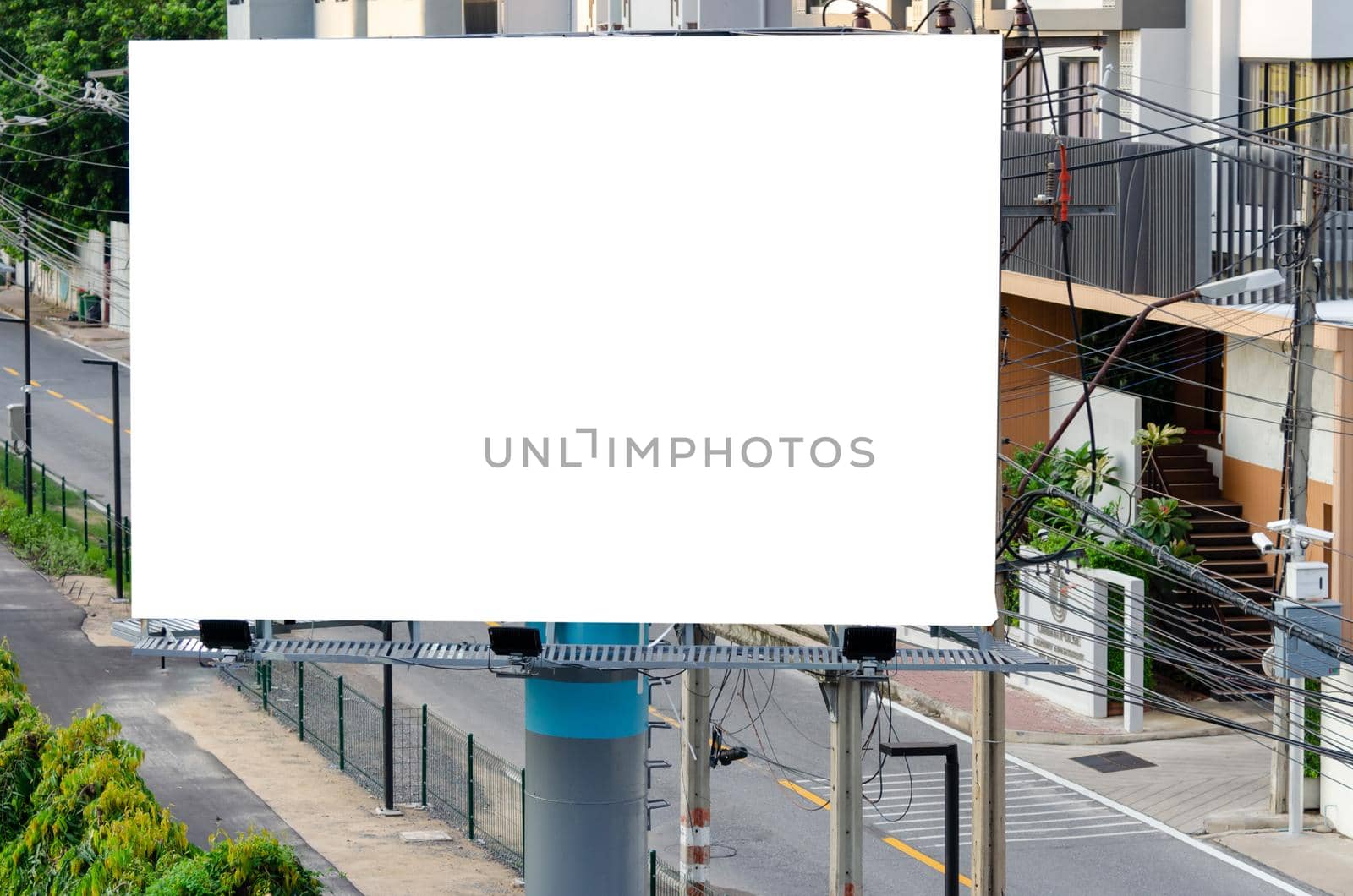 Billboard advertisement banner information marketing promotion display mock up white screen empty blank. by aoo3771