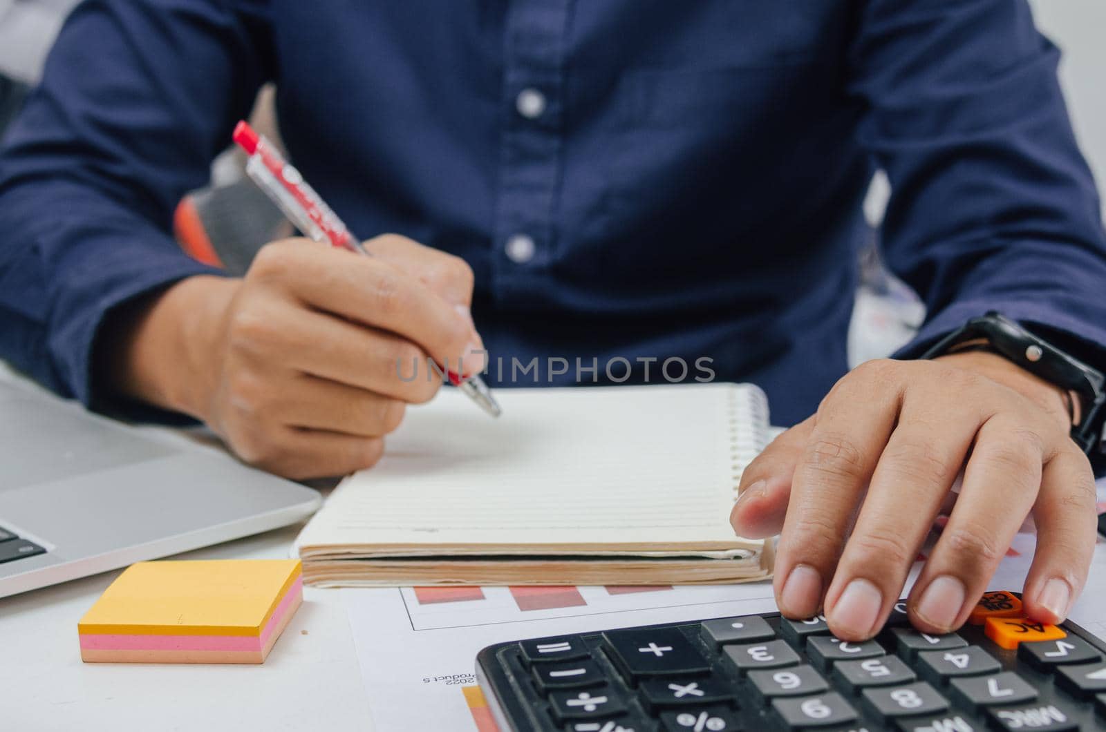 Business document finance report and accounting analysis graph.Businessman using calculate marketing investment chart paperwork statistic on desk. by aoo3771