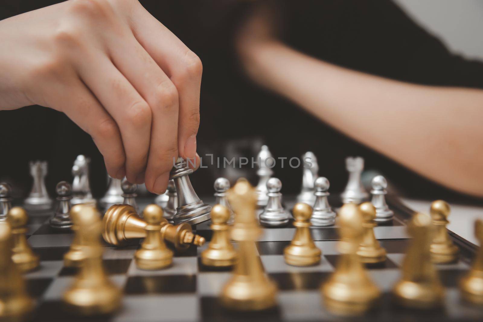 cute young girl playing chess using her mind. by aoo3771